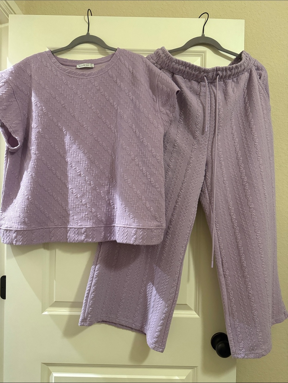 Lavender Lounge Set - Short-Sleeve Top & Drawstring Pants (top is L & pants 1X)